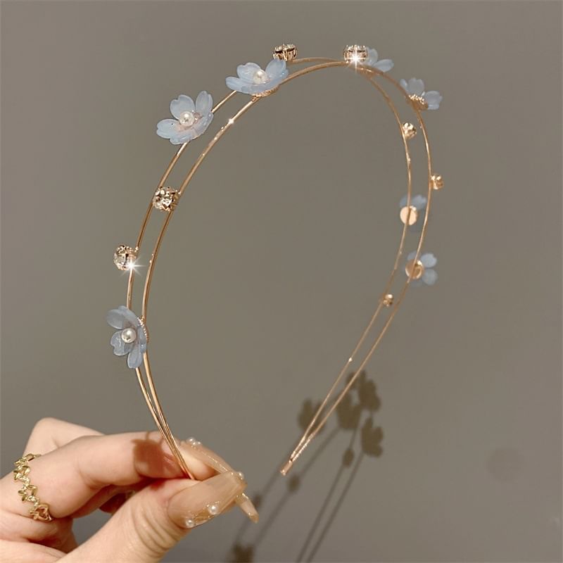 Floral Faux Pearl Layered Alloy Headband SpreePicky