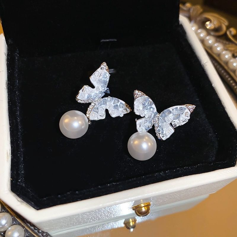 (Various Earring Faux Alloy / Designs) Crystal Pearl Butterfly FashionChic