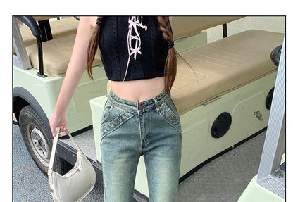 High Waist Washed Flared Jeans (Various Designs) SpreePicky