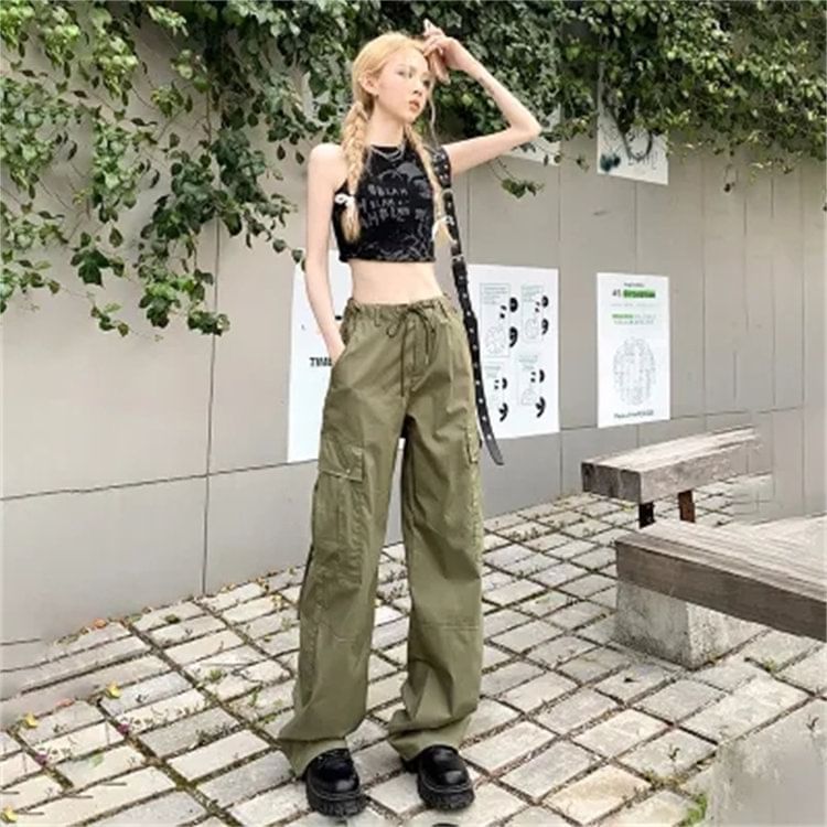 High Waist Plain Loose Fit Cargo Pants (Various Designs) SpreePicky