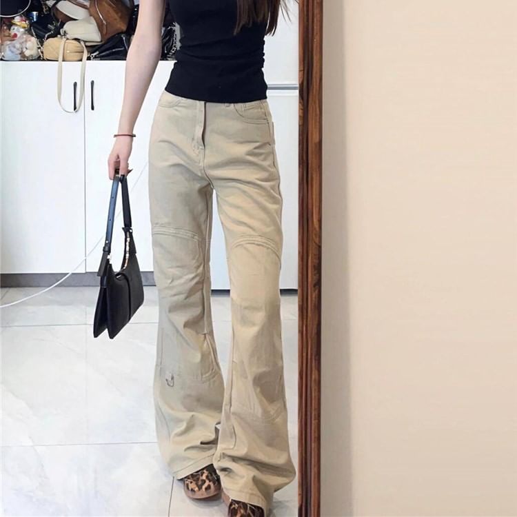 High Waist Plain Flared Cargo Pants (Various Designs) SpreePicky