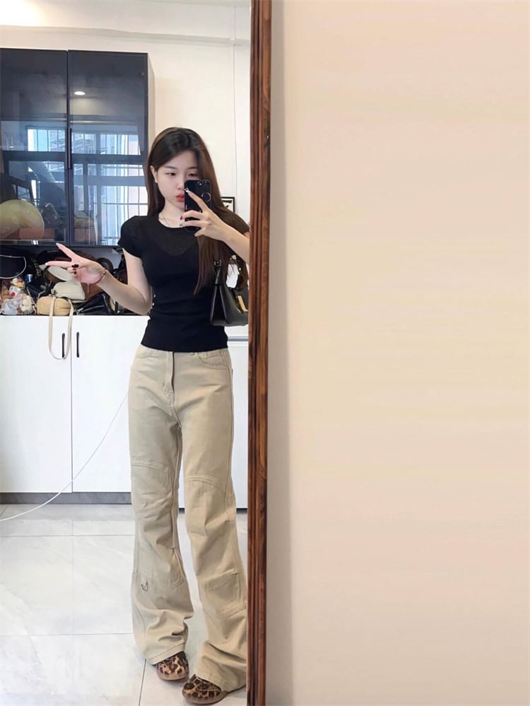 High Waist Plain Flared Cargo Pants (Various Designs) SpreePicky