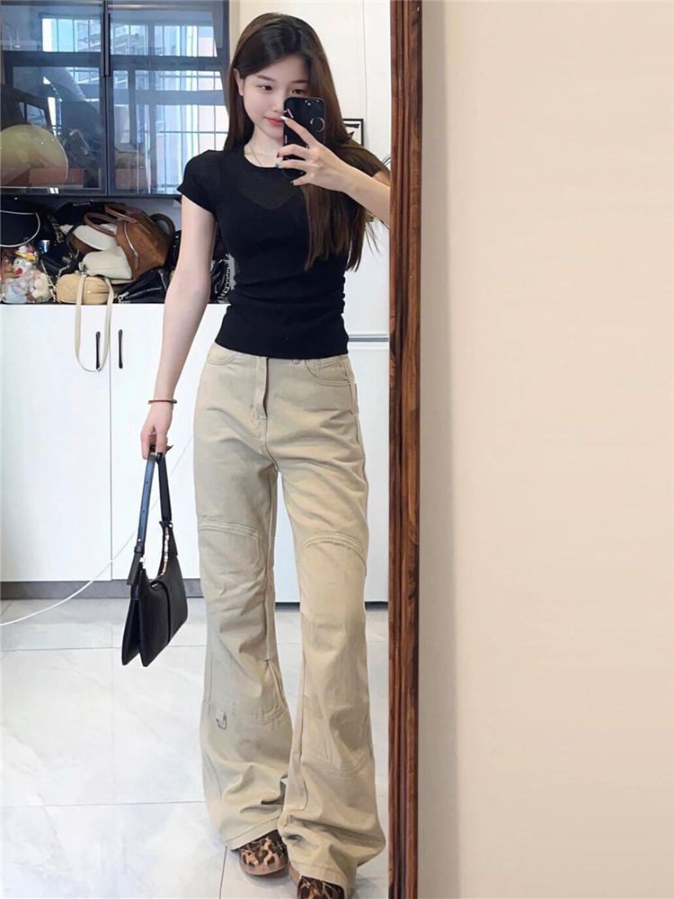 High Waist Plain Flared Cargo Pants (Various Designs) SpreePicky