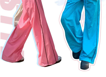 Elastic Waist Contrast Trim Wide Leg Sweatpants (Various Designs) SpreePicky