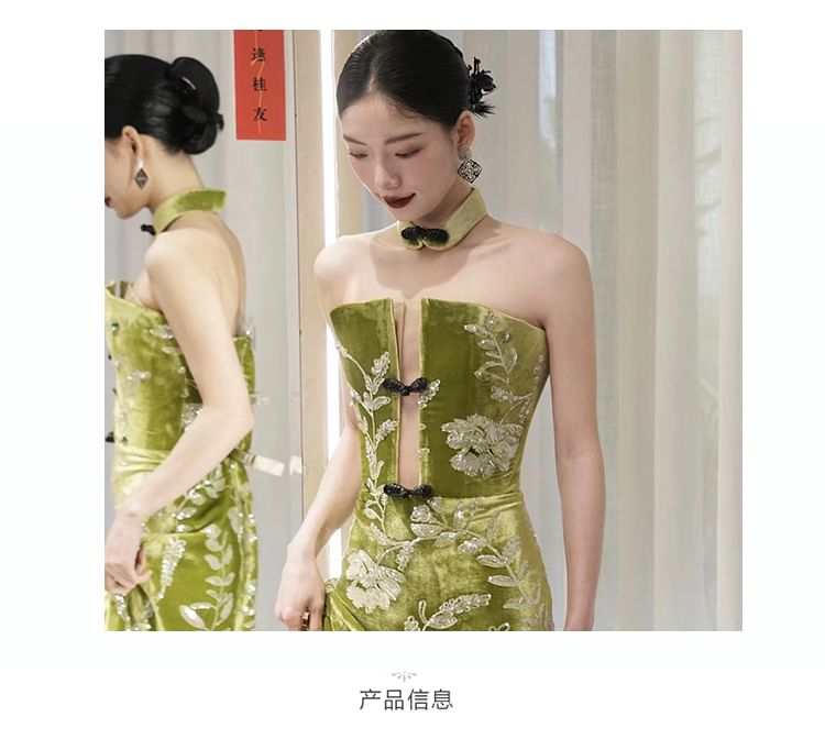 Strapless Evening Floral Sheath Gown FashionChic