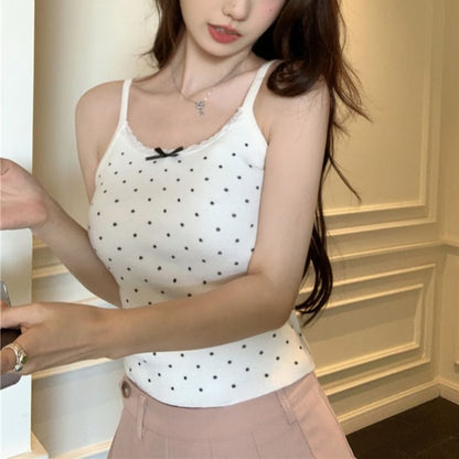 Dotted Lace Trim Bow Camisole Top SpreePicky