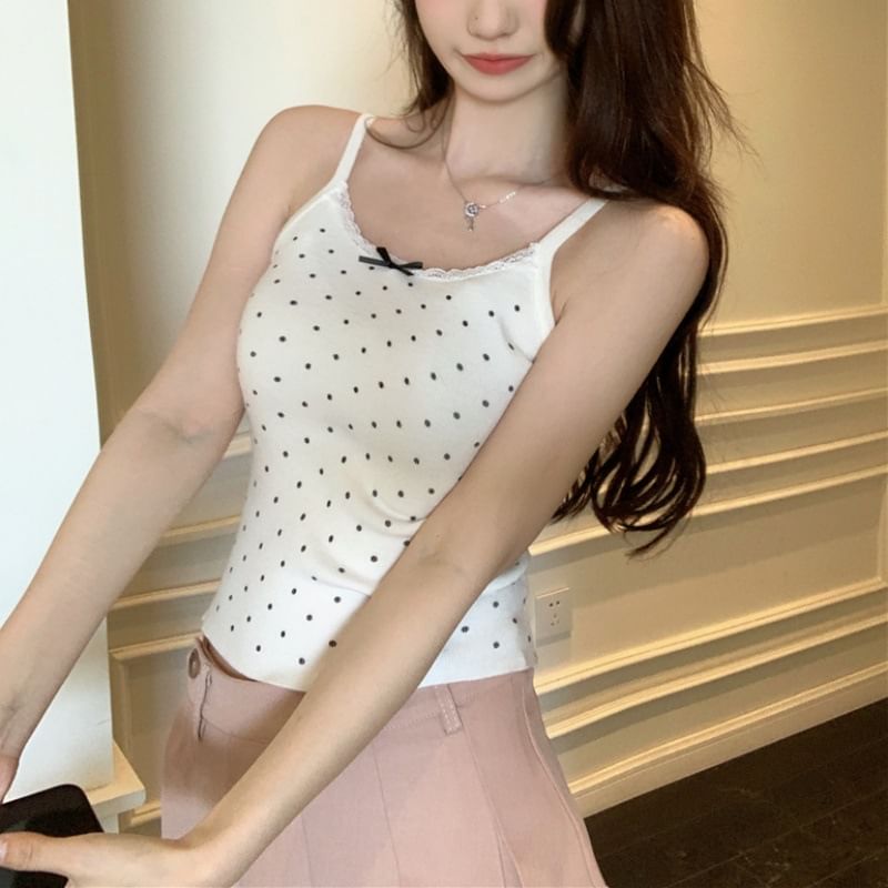 Dotted Lace Trim Bow Camisole Top SpreePicky