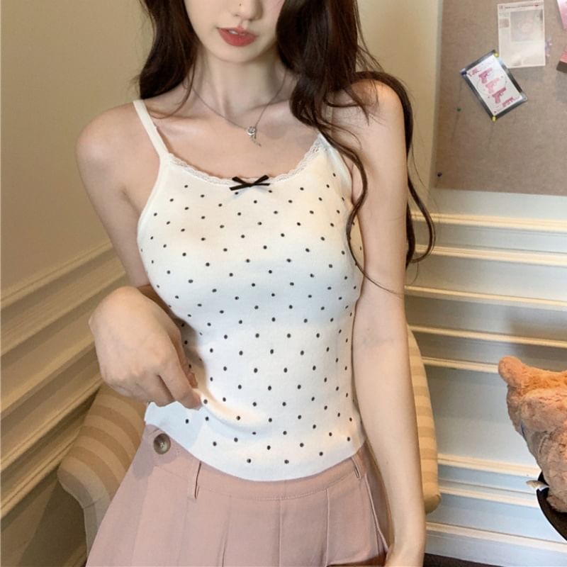 Dotted Lace Trim Bow Camisole Top SpreePicky