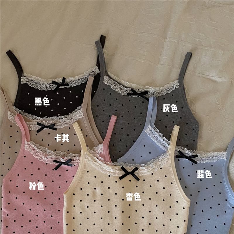 Dotted Lace Trim Bow Camisole Top SpreePicky