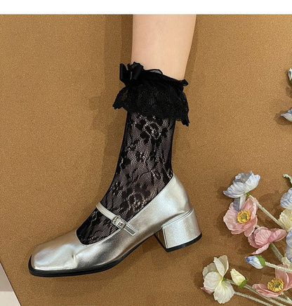 Ruffled Bow Tall Lace Socks SpreePicky