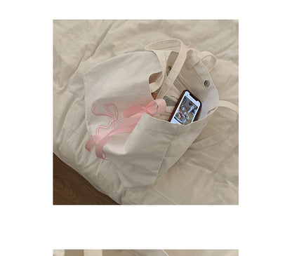 Bow Embroidered Tote Bag SpreePicky