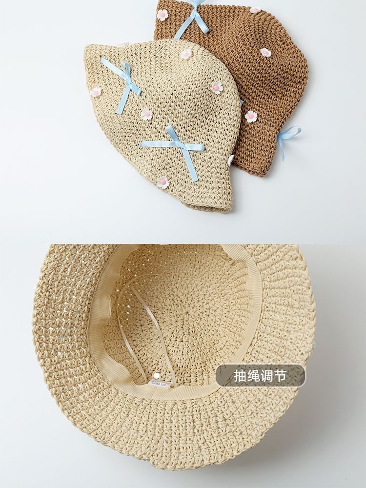 Floral Bow Straw Bucket Hat SpreePicky