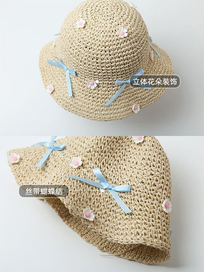 Floral Bow Straw Bucket Hat SpreePicky