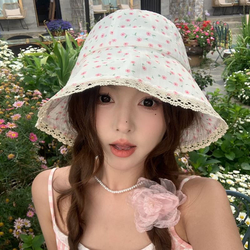 Print Lace Trim Bucket Hat SpreePicky