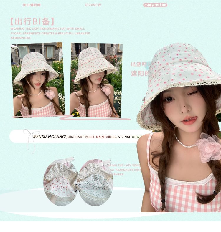 Print Lace Trim Bucket Hat SpreePicky