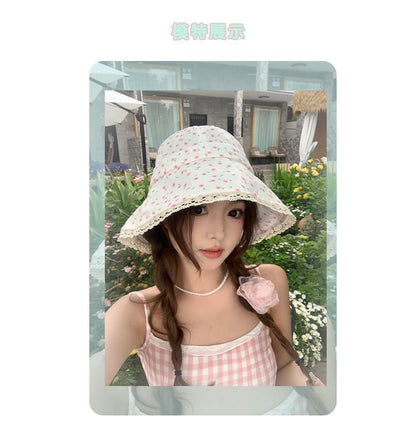 Print Lace Trim Bucket Hat SpreePicky