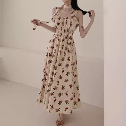 Sleeveless Square Neck Floral Midi A-Line Dress SpreePicky