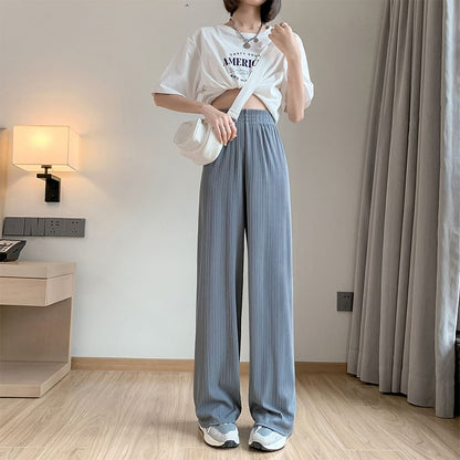 High Rise Rib Wide Leg Plain Sweatpants SpreePicky