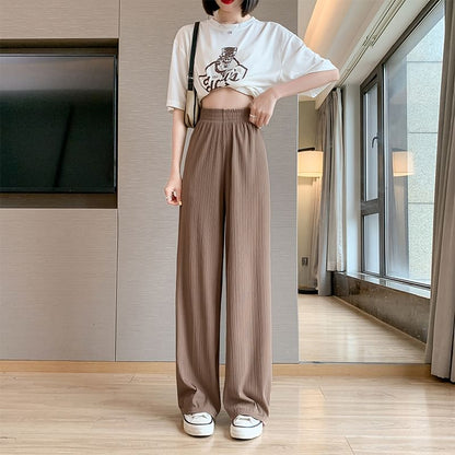 High Rise Rib Wide Leg Plain Sweatpants SpreePicky