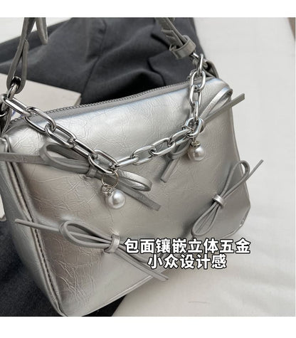 Bow Chain Detail Faux Leather Crossbody Bag SpreePicky