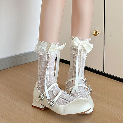 Heart Print Bow Lace Socks SpreePicky