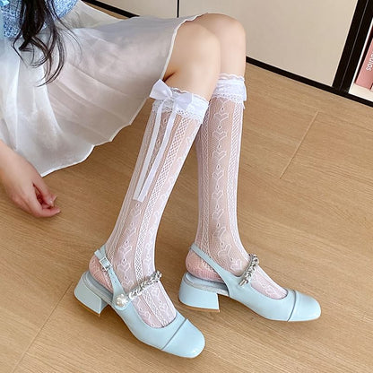 Heart Print Bow Lace Socks SpreePicky