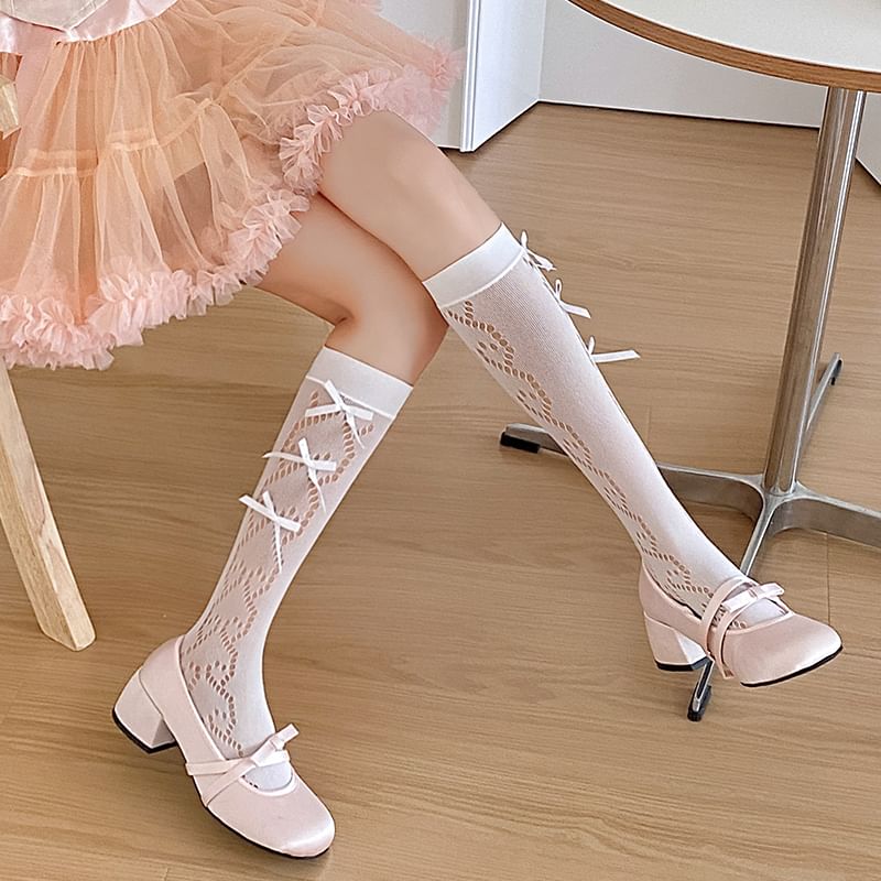 Plain Cutout Bow Socks SpreePicky