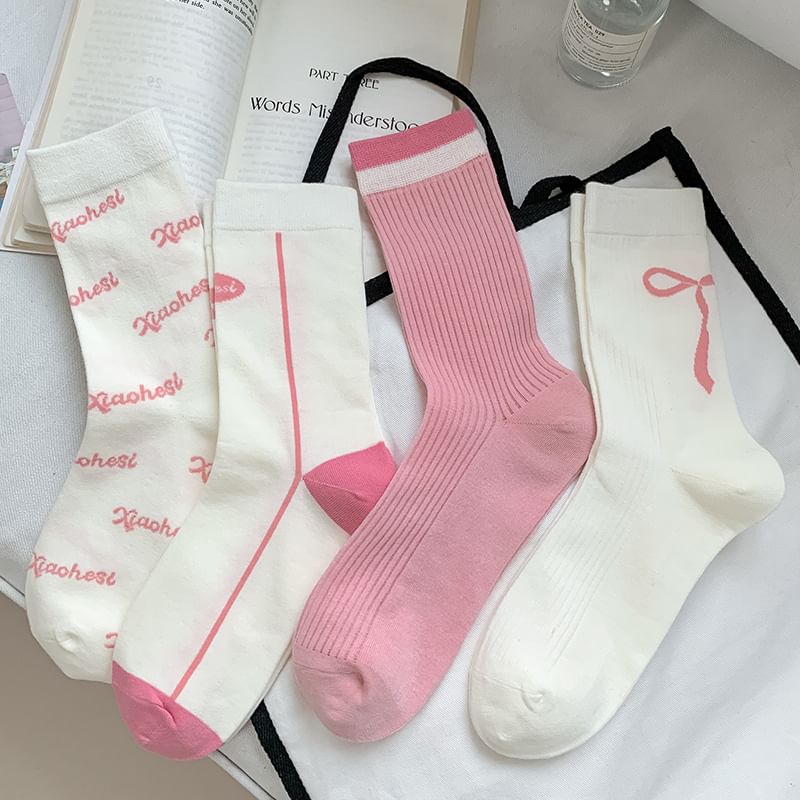 Lettering Socks / Striped Socks / Bow Print Socks SpreePicky