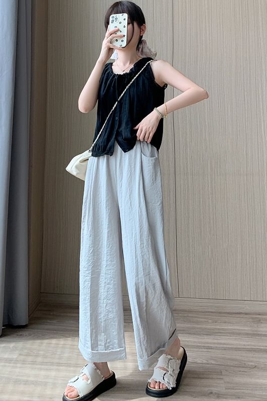 High Rise Plain Wide Leg Crop Sweatpants SpreePicky