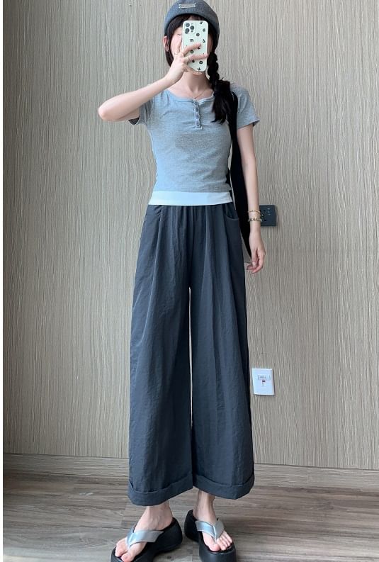 High Rise Plain Wide Leg Crop Sweatpants SpreePicky