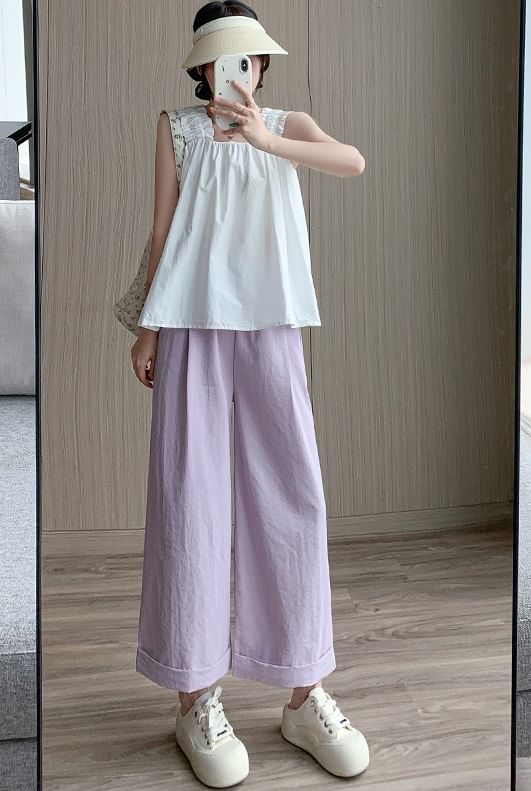 High Rise Plain Wide Leg Crop Sweatpants SpreePicky