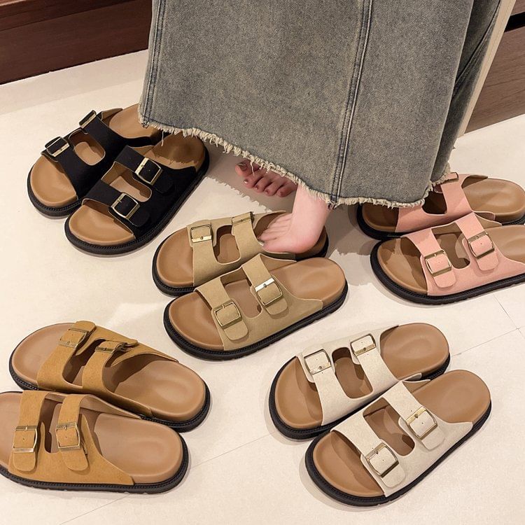 Buckled Platform Slide Sandals SpreePicky