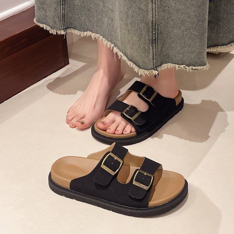 Buckled Platform Slide Sandals SpreePicky