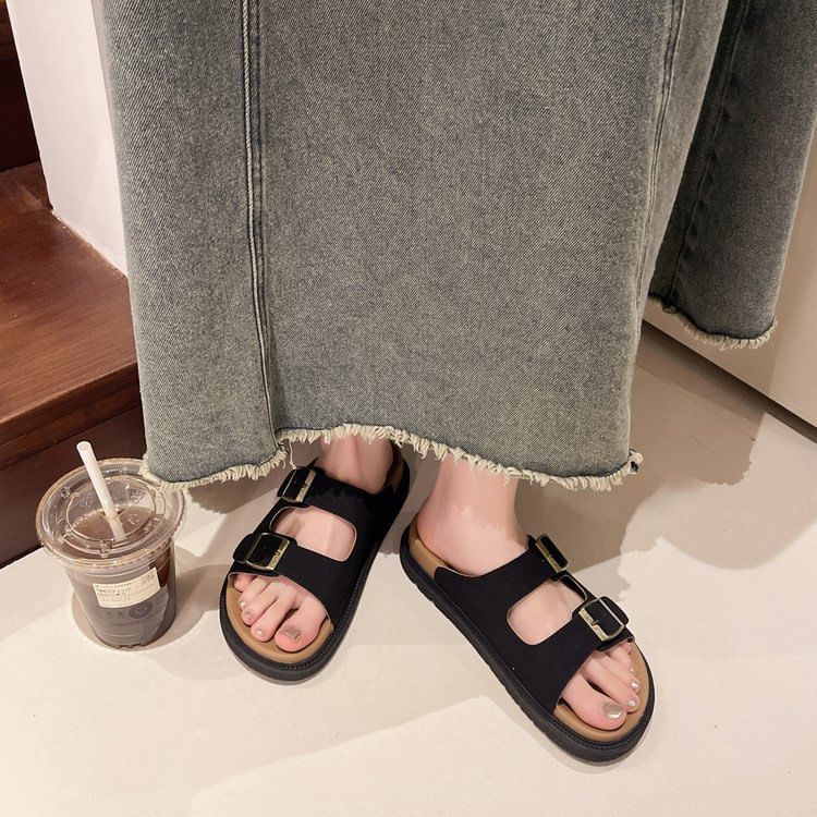 Buckled Platform Slide Sandals SpreePicky