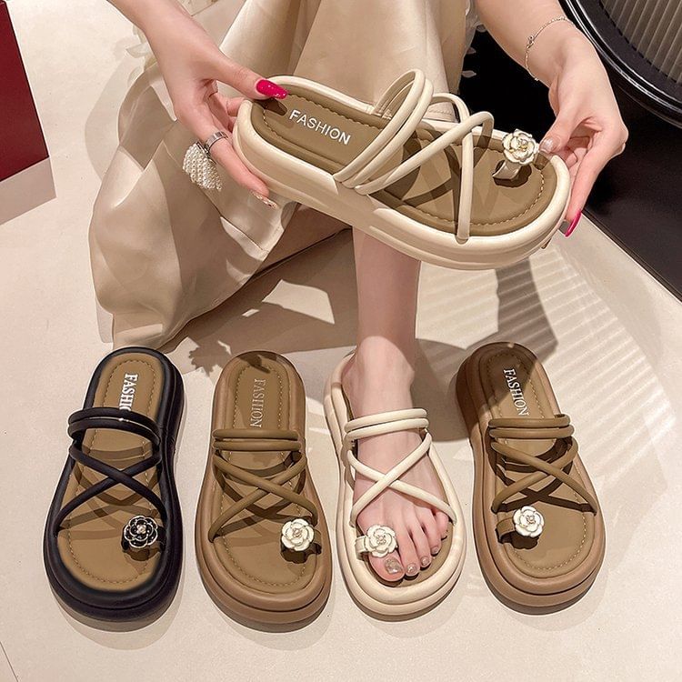 Toe Loop Strappy Platform Slide Sandals SpreePicky