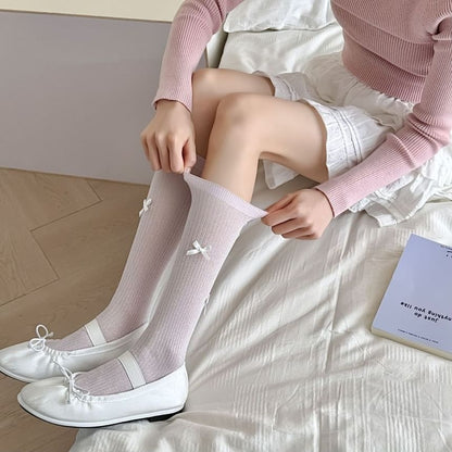 Bow Glitter Ribbed Knee High Socks mySite