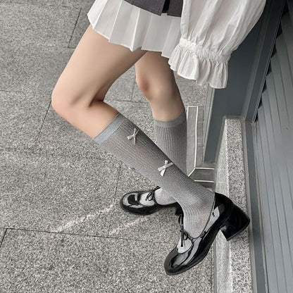 Bow Glitter Ribbed Knee High Socks mySite