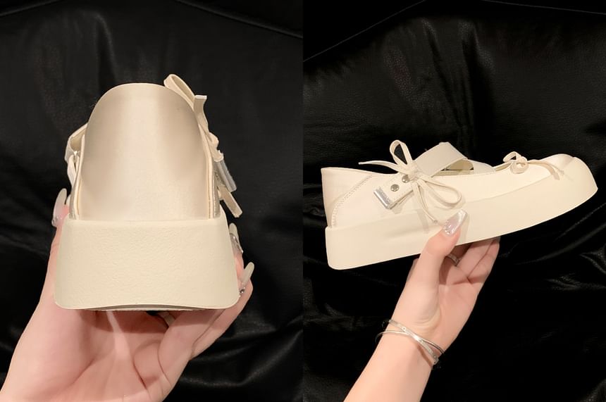 Platform Bow Accent Satin Mary Jane Shoes SpreePicky