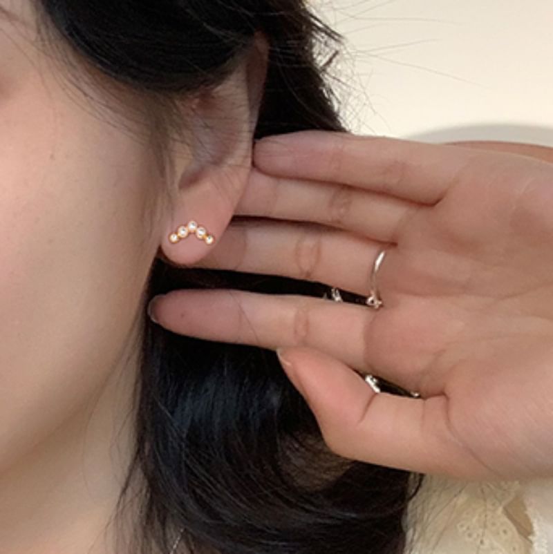 Rhinestone Faux Pearl Ear Stud SpreePicky