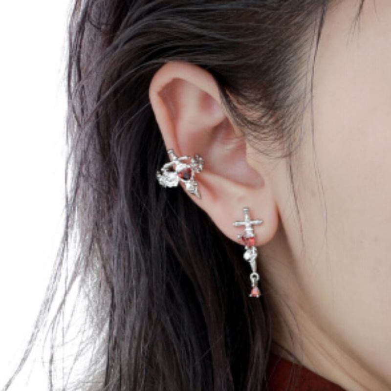 Floral Cross Rhinestone Ear Cuff SpreePicky