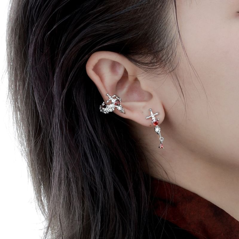 Floral Cross Rhinestone Ear Cuff SpreePicky