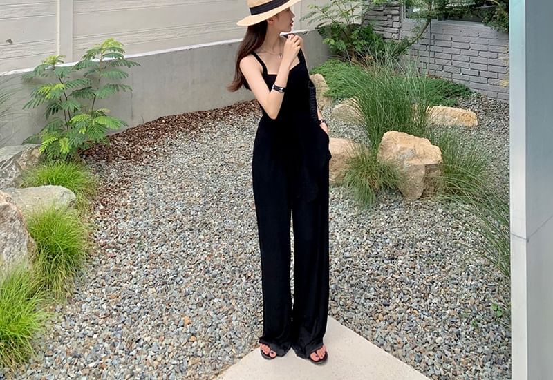 Spaghetti Strap Sashed Wide Leg Jumpsuit SpreePicky