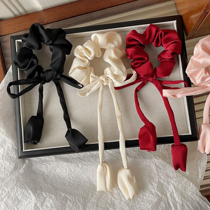 Floral Bow Satin Scrunchie mySite