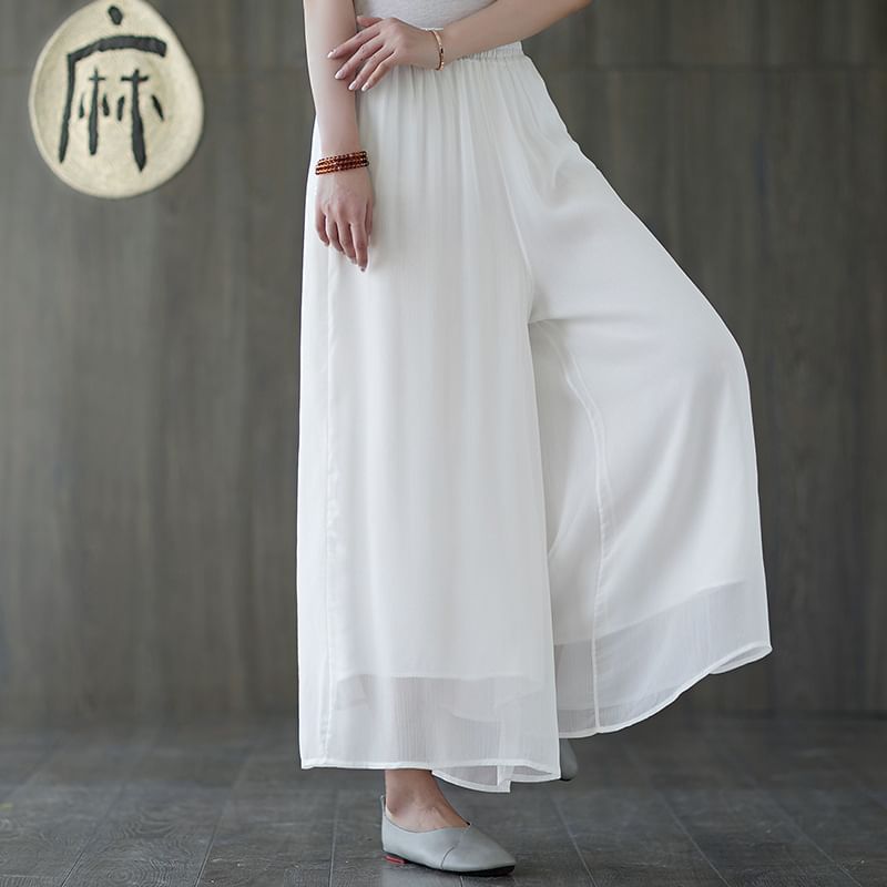 Elastic Waist Plain Culottes SpreePicky