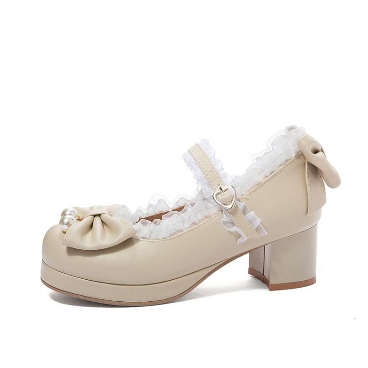 Platform Bow Ruffle Mary Jane Pumps SpreePicky