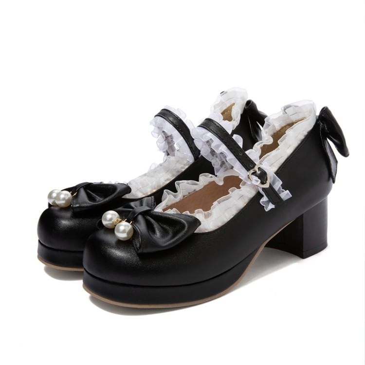 Platform Bow Ruffle Mary Jane Pumps SpreePicky