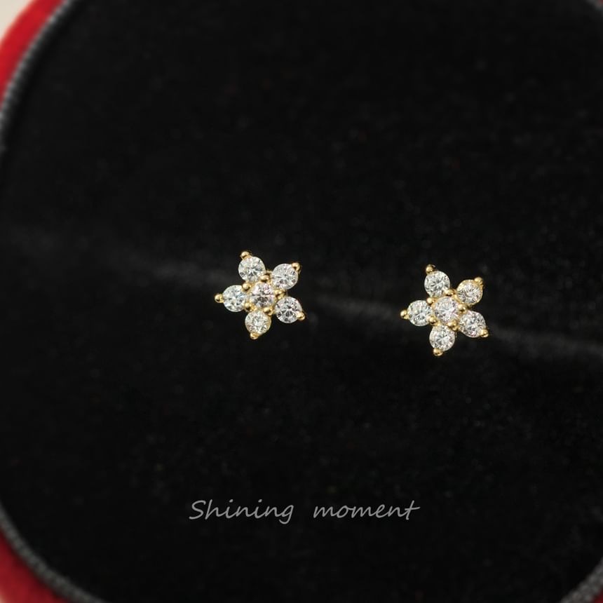 Floral Rhinestone S925 Sterling Silver Stud Earring SpreePicky