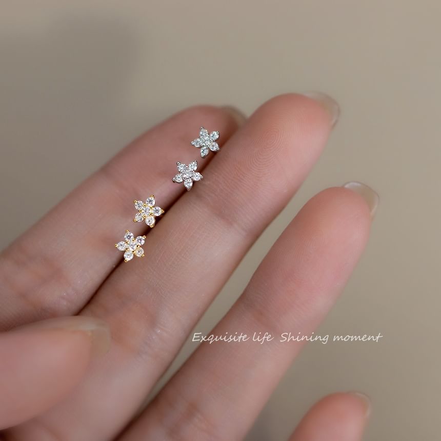 Floral Rhinestone S925 Sterling Silver Stud Earring SpreePicky