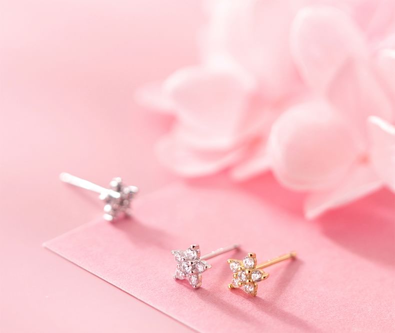 Floral Rhinestone S925 Sterling Silver Stud Earring SpreePicky