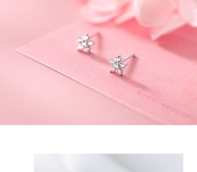 Floral Rhinestone S925 Sterling Silver Stud Earring SpreePicky